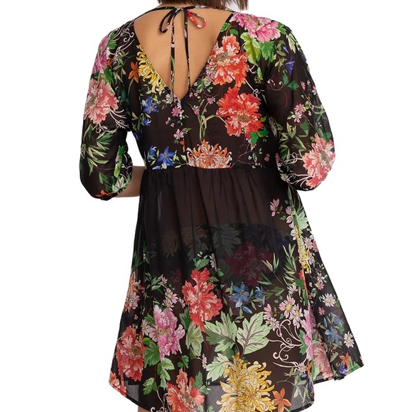 Johnny Was Womn XL Black Floral Cotton Silk Sheer Metalli Notte A-Line Dress NWT - Picture 3 of 14